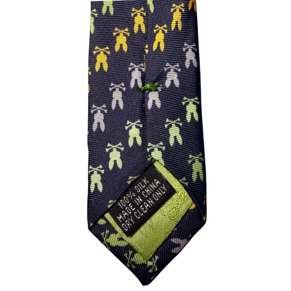 Psycho Bunny Mens 100% Silk Tie Navy Blue and Multi Color Logo Print